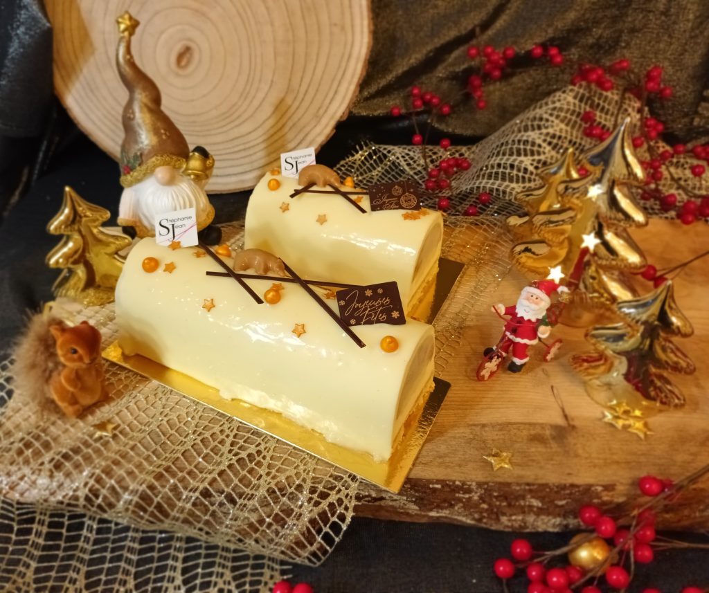 bûche noël 2024 vanille poire caramel